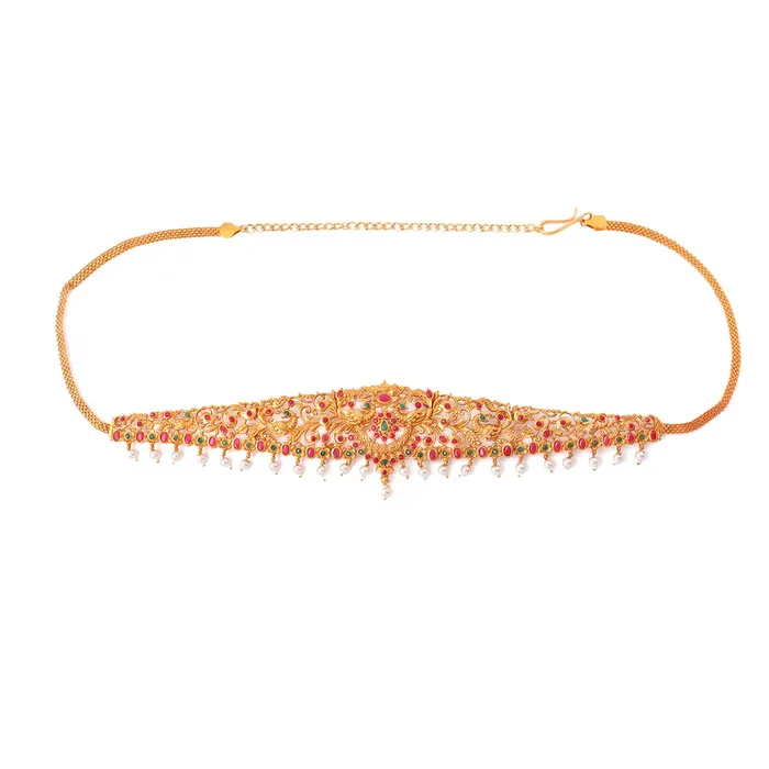 Bracelets Yellow Chimes Yellow Chimes Kamarbandh For Women Gold Plated Multicolured Crystal Studed Traditional Bridal Saree Kamarbandh For Women and Girls Design 5
