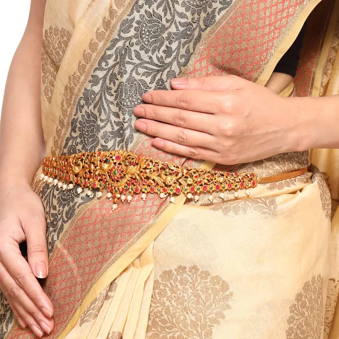 Bracelets Yellow Chimes Yellow Chimes Kamarbandh For Women Gold Plated Multicolured Crystal Studed Traditional Bridal Saree Kamarbandh For Women and Girls Design 5