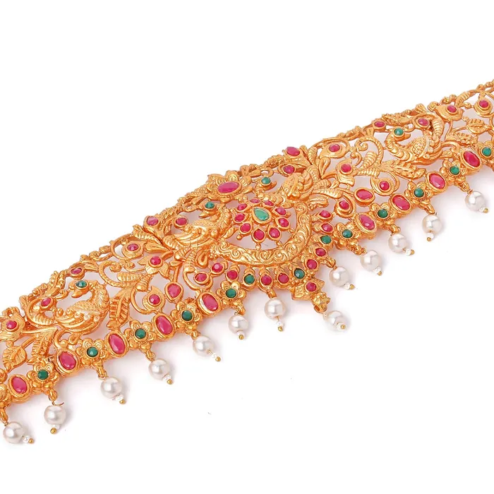 Bracelets Yellow Chimes Yellow Chimes Kamarbandh For Women Gold Plated Multicolured Crystal Studed Traditional Bridal Saree Kamarbandh For Women and Girls Design 5