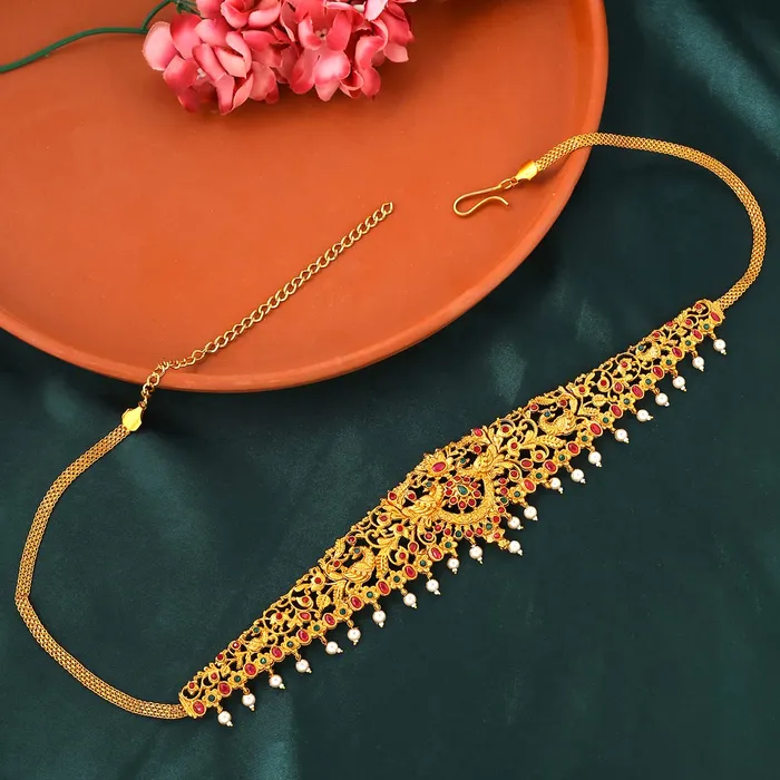 Bracelets Yellow Chimes Yellow Chimes Kamarbandh For Women Gold Plated Multicolured Crystal Studed Traditional Bridal Saree Kamarbandh For Women and Girls Design 5