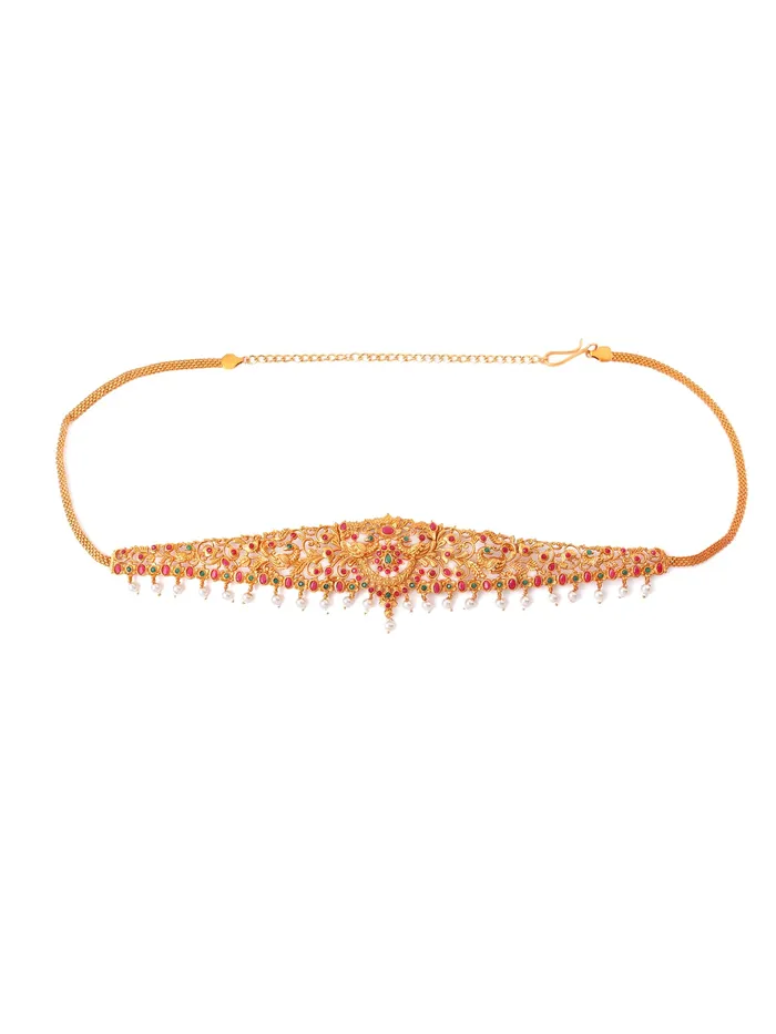 Bracelets Yellow Chimes Yellow Chimes Kamarbandh For Women Gold Plated Multicolured Crystal Studed Traditional Bridal Saree Kamarbandh For Women and Girls Design 5