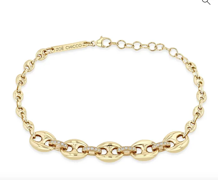 Bracelets Zoe Chicco 14K MIXED SMALL LARGE MARINER CHAIN WITH DIAMOND LINKS BRACELET