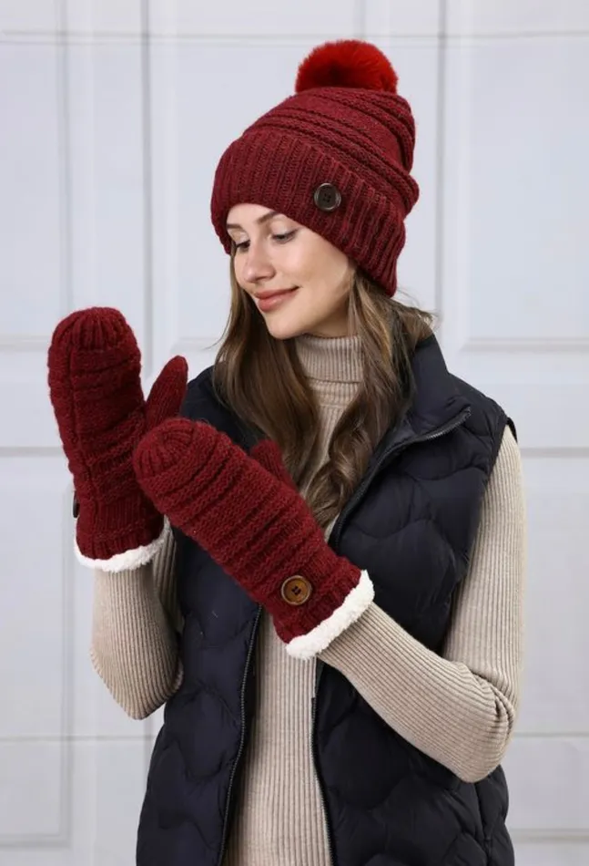 Burgundy Button Winter Accessories Candlewick Gift Shop Earrings