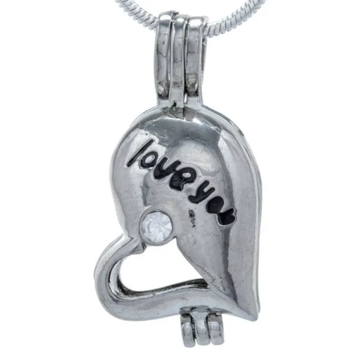 Cage Pendant Silver Plated Love You Rhinestone Heart CPSP096 Necklaces
