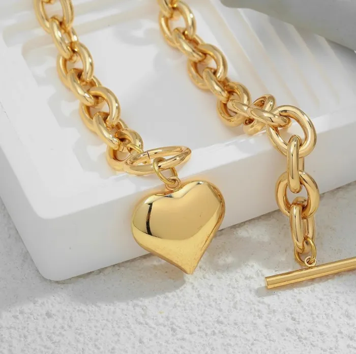 Candlewick Gift Shop Necklaces Puffy Heart Chain Choker Necklace Gold Candlewick Gift Shop Necklaces Puffy Heart Chain Choker Necklace Gold