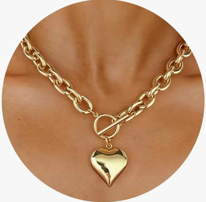 Candlewick Gift Shop Necklaces Puffy Heart Chain Choker Necklace Gold Candlewick Gift Shop Necklaces Puffy Heart Chain Choker Necklace Gold