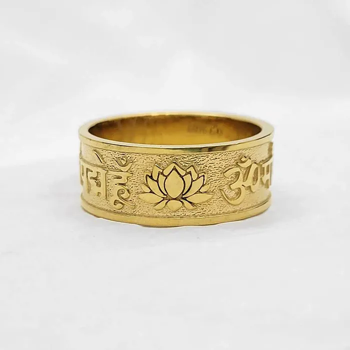 carre dor Rings 14k 18k gold buddhist lotus om mani padme hum ring 2