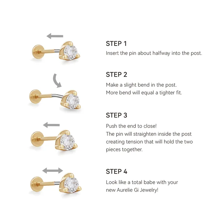 CLARA Rose Cut Triple White Sapphire Threadless Flatback Earring AURELIE GI Earrings