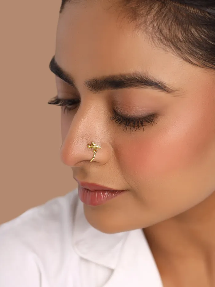 Combo 4 Elegant GoldPlated Leaf Shaped Nose Pins for Women NonPiercing GiftReady Yellow Chimes Bracelets