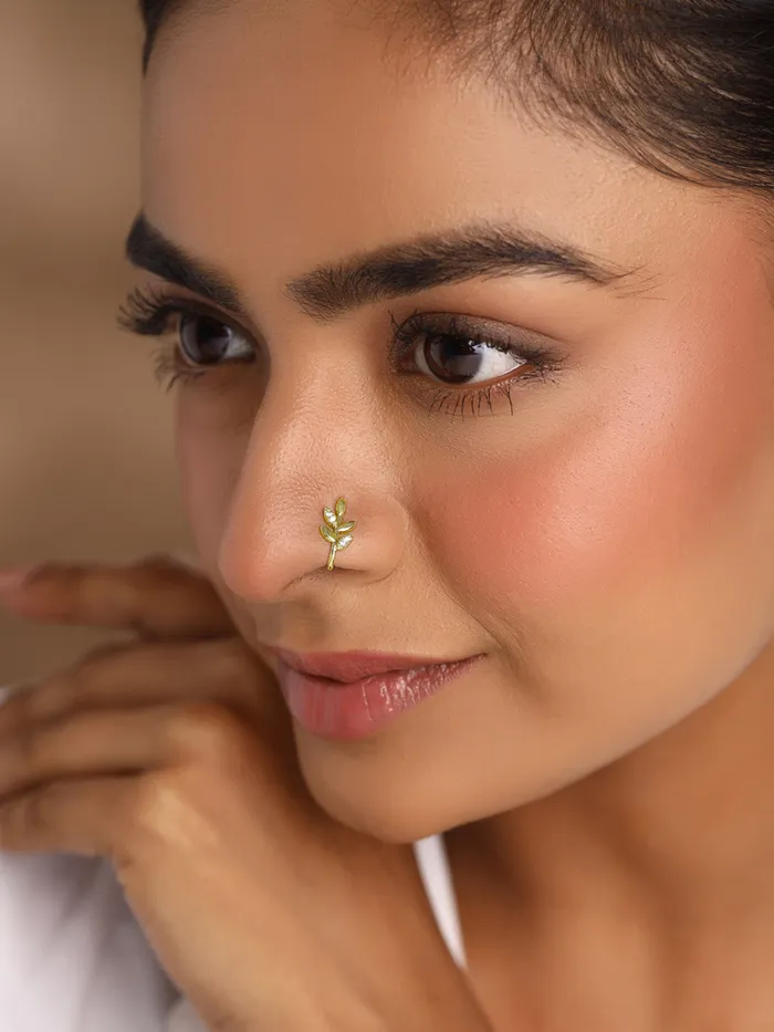 Combo 4 Elegant GoldPlated Leaf Shaped Nose Pins for Women NonPiercing GiftReady Yellow Chimes Bracelets