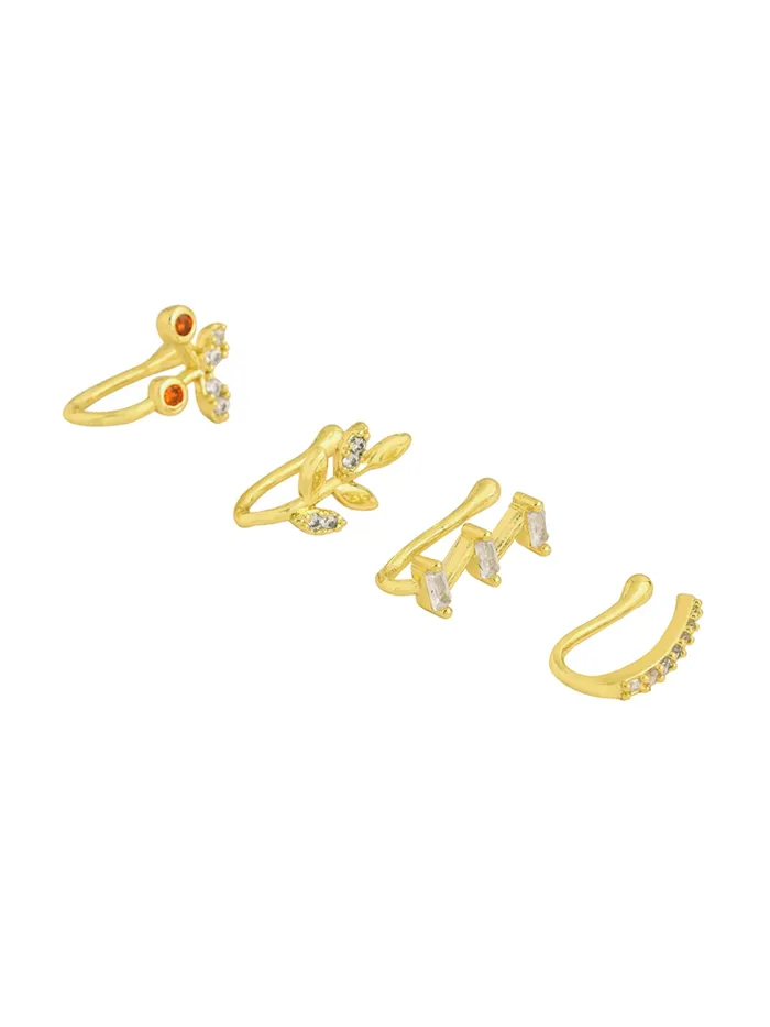 Combo 4 Elegant GoldPlated Leaf Shaped Nose Pins for Women NonPiercing GiftReady Yellow Chimes Bracelets