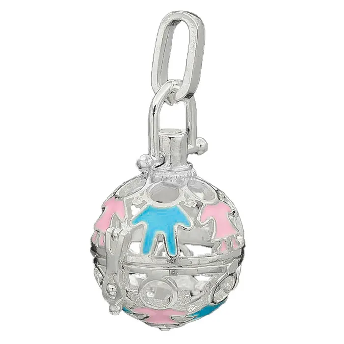 CPSP190 Cage Pendant Silver Plated Kids Boys and Girls Hands Around the World Necklaces
