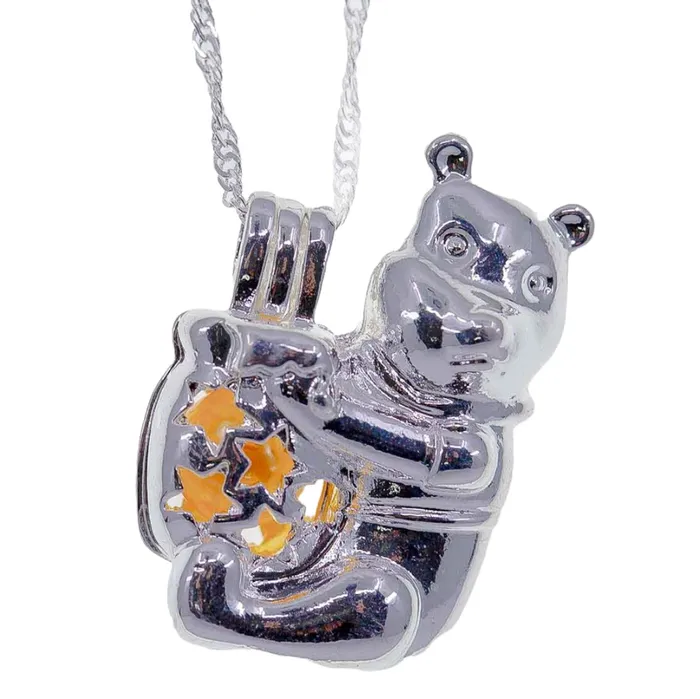 CPSP224 Necklaces Cage Pendant Silver Plated Bear with Honey Pot