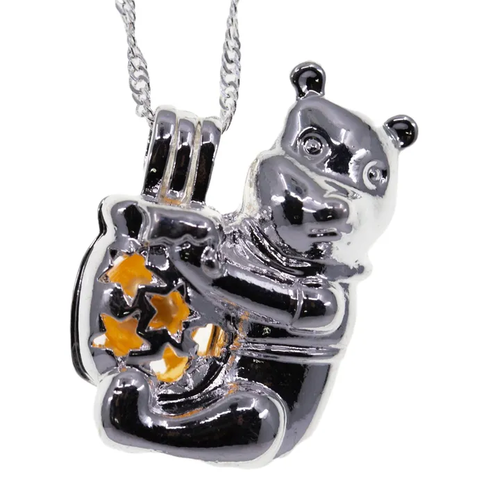 CPSP224 Necklaces Cage Pendant Silver Plated Bear with Honey Pot