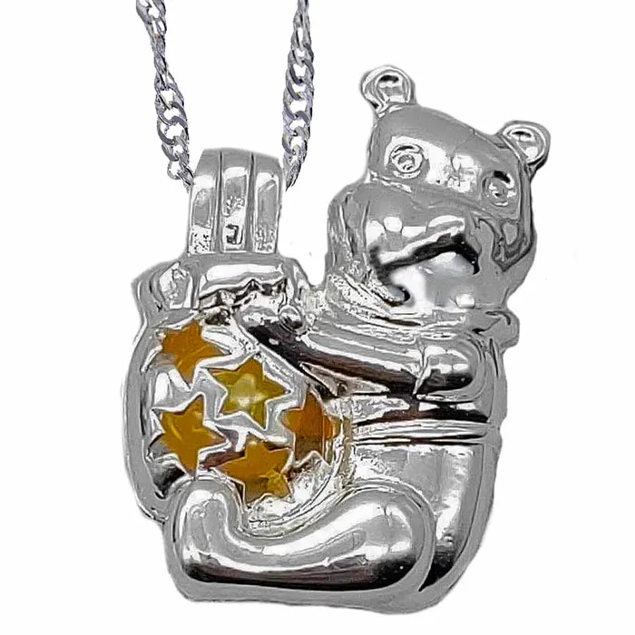 CPSP224 Necklaces Cage Pendant Silver Plated Bear with Honey Pot