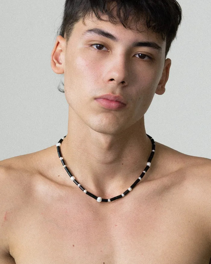 CUN Necklaces Igor Bold Black Agate Pearl Beaded Necklace