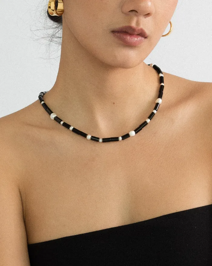 CUN Necklaces Igor Bold Black Agate Pearl Beaded Necklace