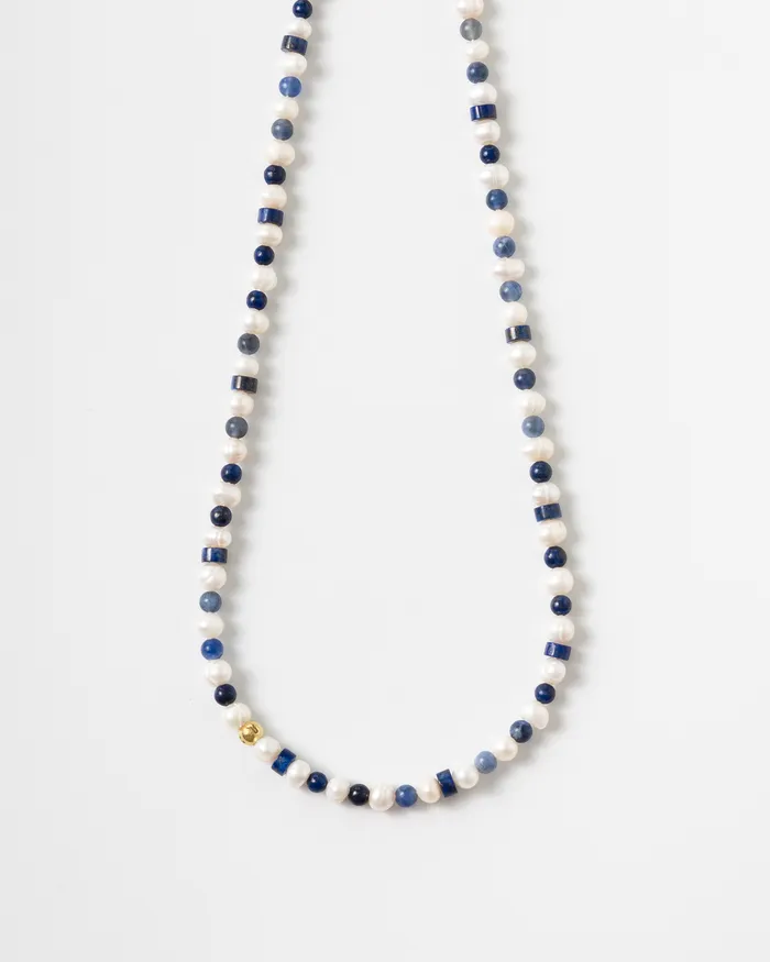 CUN Necklaces Polli Petite Lapis Sodalite Beaded Pearl Necklace