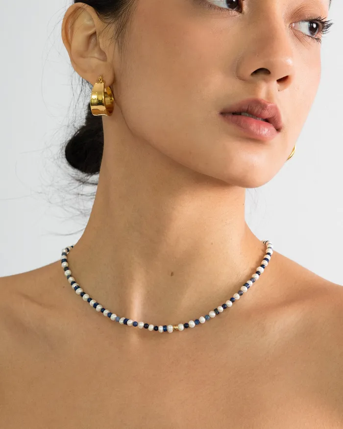 CUN Necklaces Polli Petite Lapis Sodalite Beaded Pearl Necklace