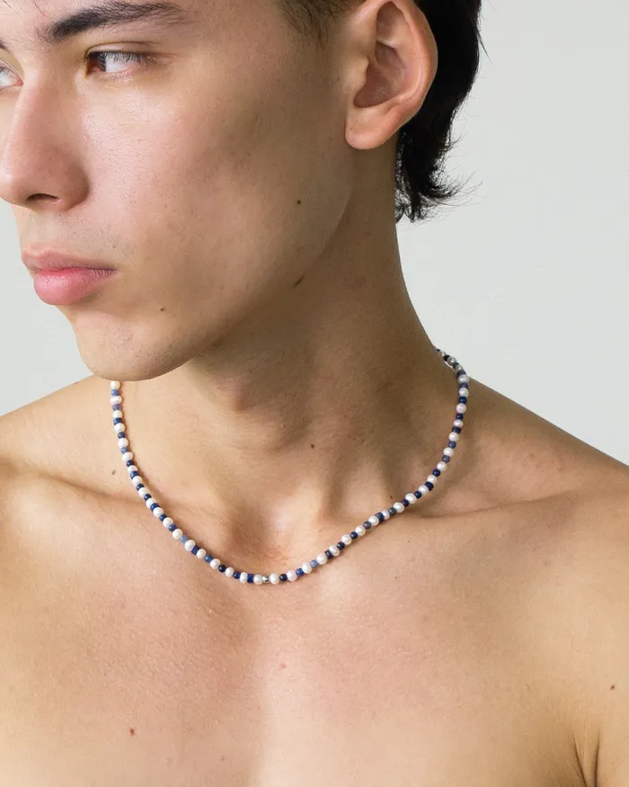 CUN Necklaces Polli Petite Lapis Sodalite Beaded Pearl Necklace