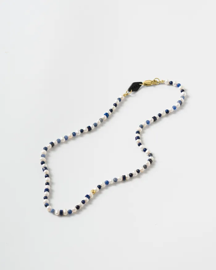 CUN Necklaces Polli Petite Lapis Sodalite Beaded Pearl Necklace