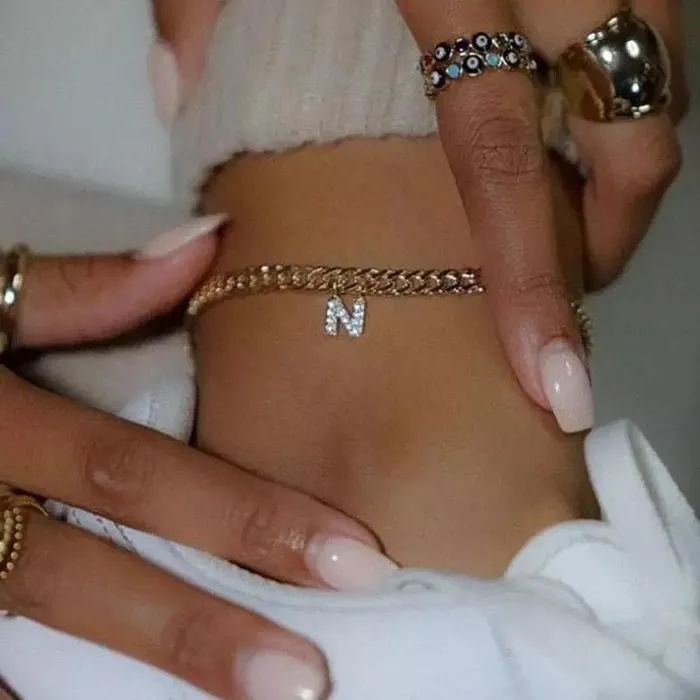 Cuban Link Crystal Initial Anklet The Signature Collection Co Necklaces