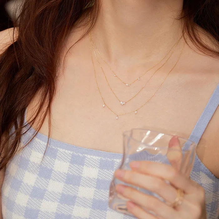 Danica Baguette White Sapphire Station Necklace AURELIE GI Necklaces