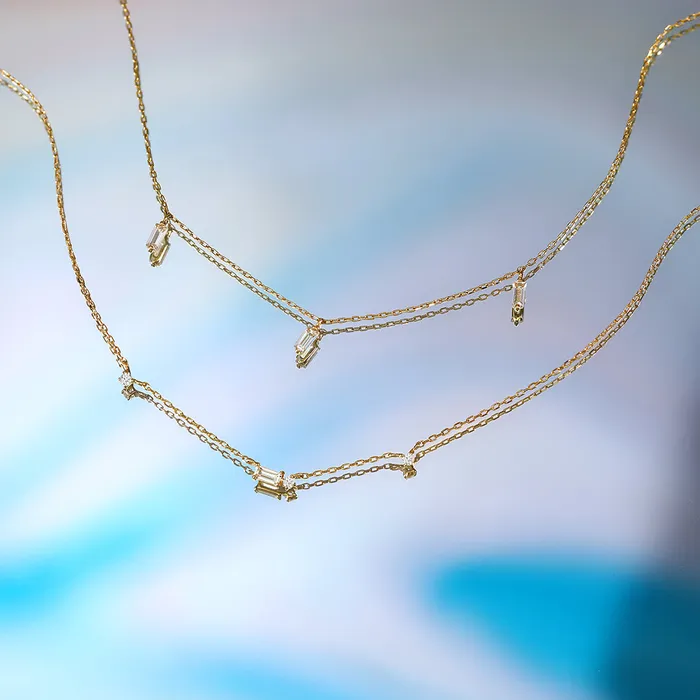 Danica Baguette White Sapphire Station Necklace AURELIE GI Necklaces