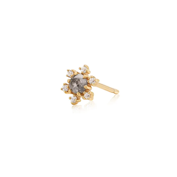 DARA Grey Diamond and White Sapphire Starburst Stud Single Earring AURELIE GI Earrings
