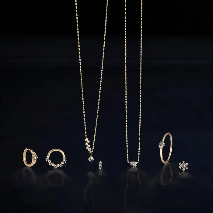 DARA Grey Diamond and White Sapphire Starburst Stud Single Earring AURELIE GI Earrings