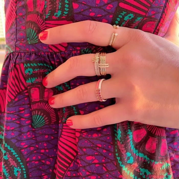 Diamond Band Rings With Gold Connectors Rachel Reid Rings
