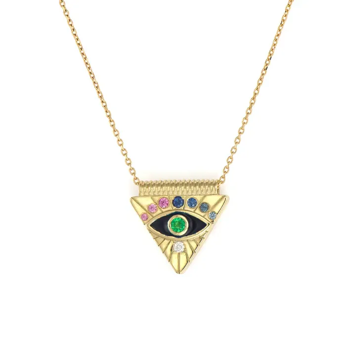 Double Sided Evil Eye Pyramid Necklace Three Stories Jewelry Necklaces