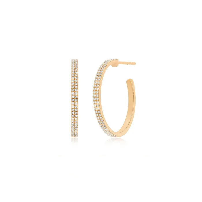 Earrings ef collection Diamond Double Row Hoop Earrings