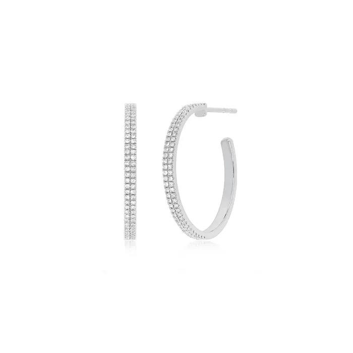 Earrings ef collection Diamond Double Row Hoop Earrings