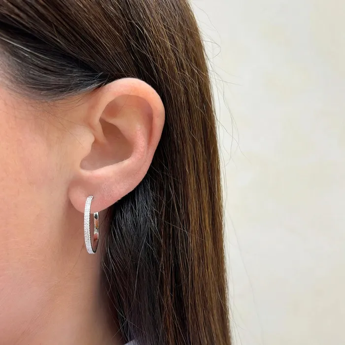 Earrings ef collection Diamond Double Row Hoop Earrings