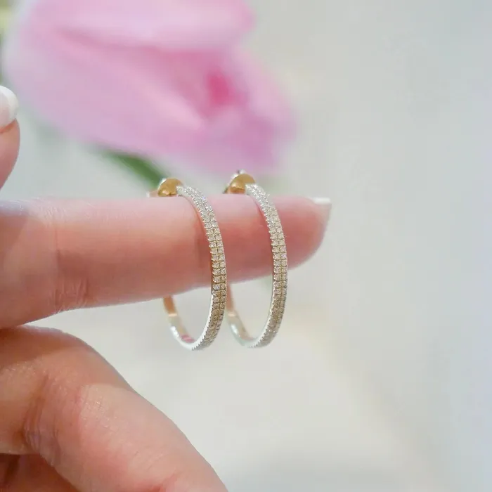 Earrings ef collection Diamond Double Row Hoop Earrings
