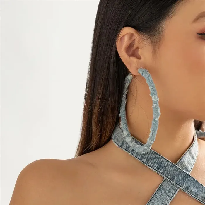 Earrings Get Signatured Denim Hoops