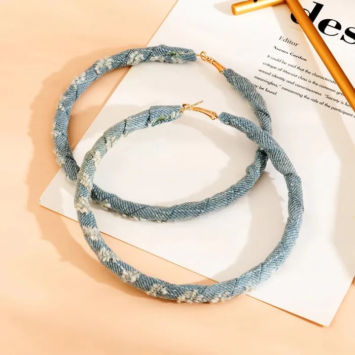 Earrings Get Signatured Denim Hoops