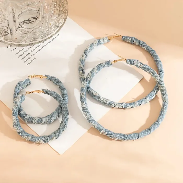 Earrings Get Signatured Denim Hoops