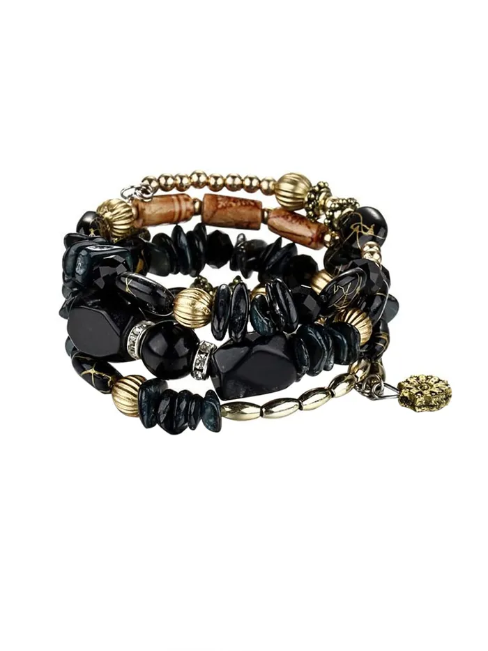 Earrings Kairangi Bracelet for Women and Girls Fashion Black Beads Bracelets for Women Bohemian Bead Bracelet Stretch Beaded Layered Bracelet Birthday Gift For girls and Women Kairangi