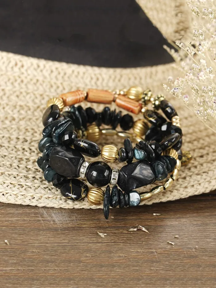 Earrings Kairangi Bracelet for Women and Girls Fashion Black Beads Bracelets for Women Bohemian Bead Bracelet Stretch Beaded Layered Bracelet Birthday Gift For girls and Women Kairangi