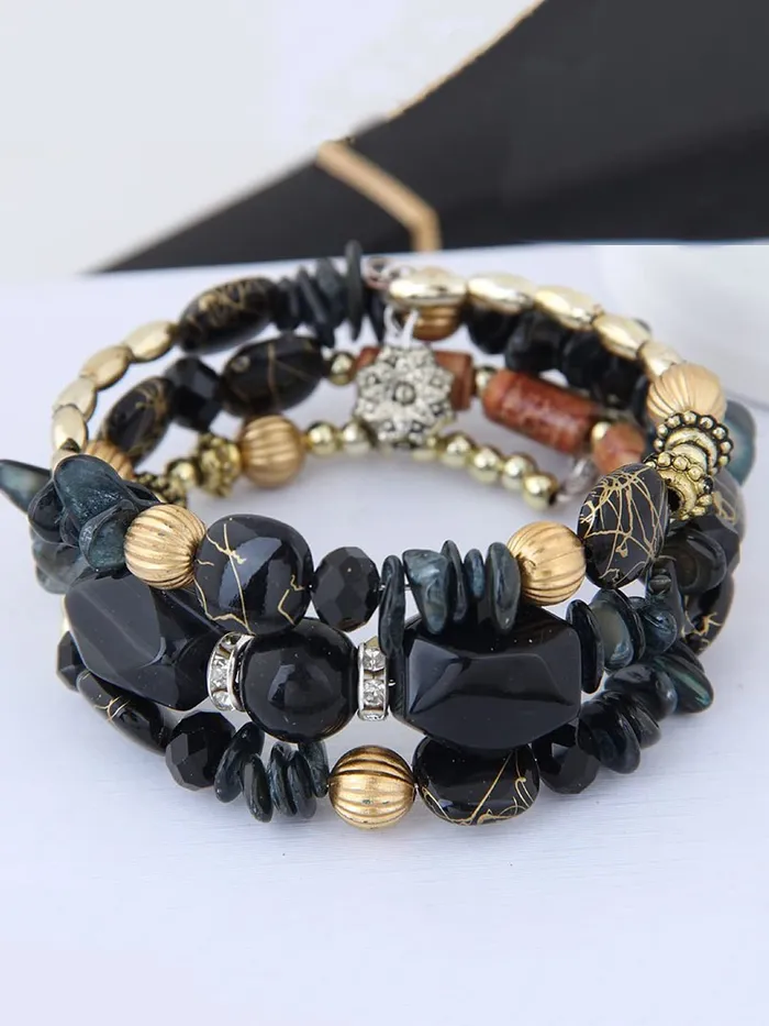 Earrings Kairangi Bracelet for Women and Girls Fashion Black Beads Bracelets for Women Bohemian Bead Bracelet Stretch Beaded Layered Bracelet Birthday Gift For girls and Women Kairangi