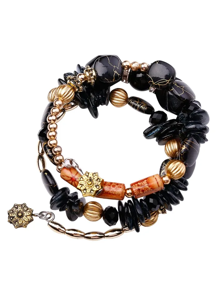 Earrings Kairangi Bracelet for Women and Girls Fashion Black Beads Bracelets for Women Bohemian Bead Bracelet Stretch Beaded Layered Bracelet Birthday Gift For girls and Women Kairangi