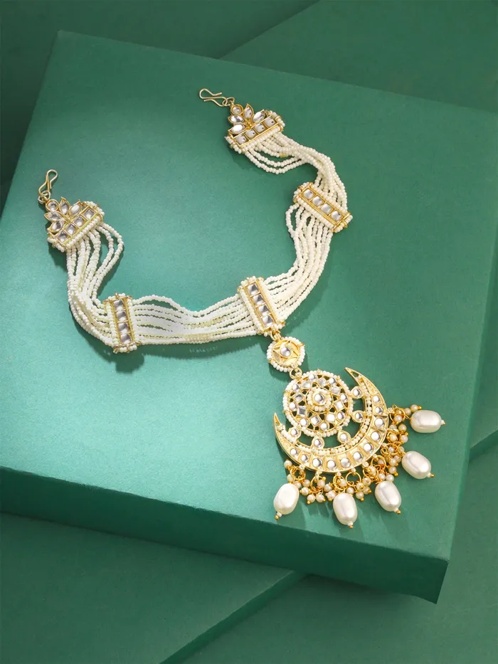 Earrings Matha Patti Kundan Head Chain for Women 262 cm Gold Traditional Bridal Hair Accessory Yellow Chimes