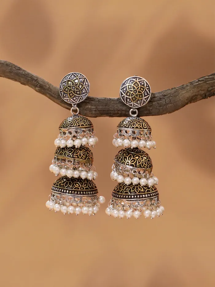 Earrings Silver Oxidised Long Jhumka Earrings Elegant Design 72 cm Oxidised Silver Yellow Chimes