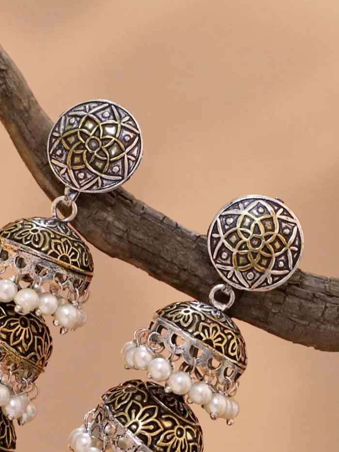 Earrings Silver Oxidised Long Jhumka Earrings Elegant Design 72 cm Oxidised Silver Yellow Chimes