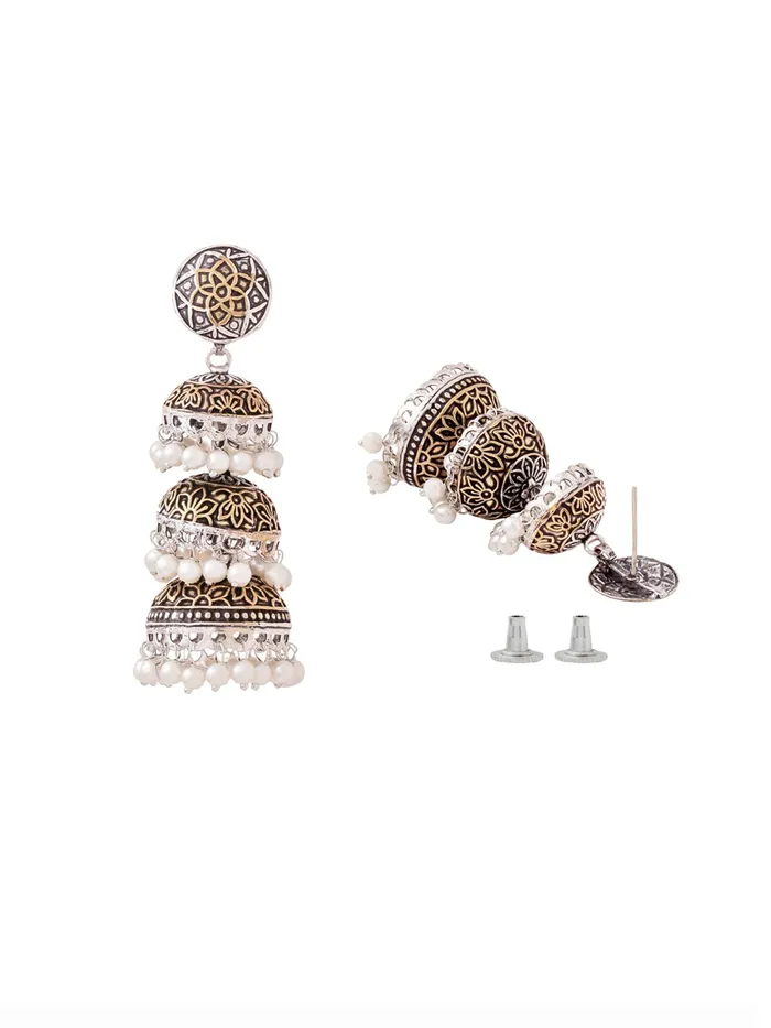 Earrings Silver Oxidised Long Jhumka Earrings Elegant Design 72 cm Oxidised Silver Yellow Chimes