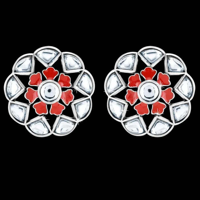 Earrings Yellow Chimes Antique Handmade Design Floral Theme Meenakari Touch Kundan Studded Oxidised Silver Stud Earrings for Women and Girls Black Yellow Chimes