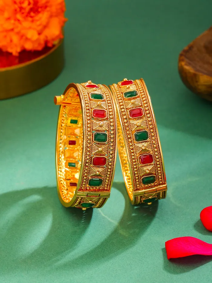 Earrings Yellow Chimes Combo Gold Plated Bangles for Women Stunning Multicolor Stones 26 inches Elegant Gold