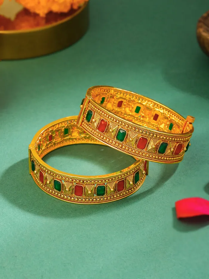 Earrings Yellow Chimes Combo Gold Plated Bangles for Women Stunning Multicolor Stones 26 inches Elegant Gold